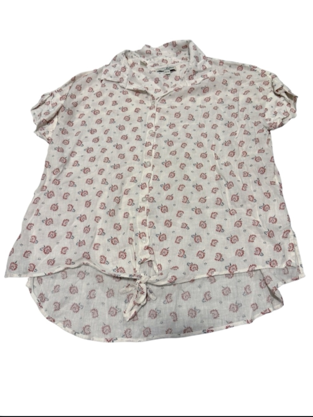 Jach’s Girlfriend NY linen floral button up top short sleeve white red summer M